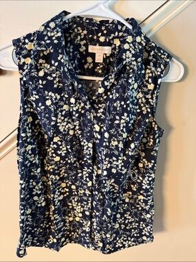 Charter Club Navy Floral Sleeveless Button-Up Camisole